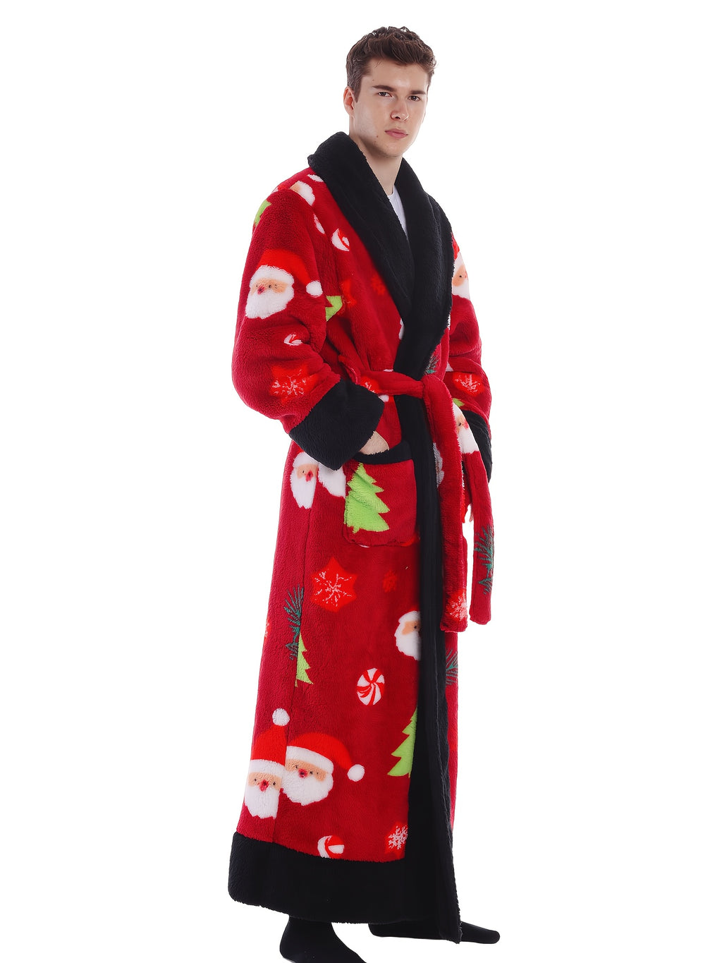 Unisex red Santa print hooded dressing gown