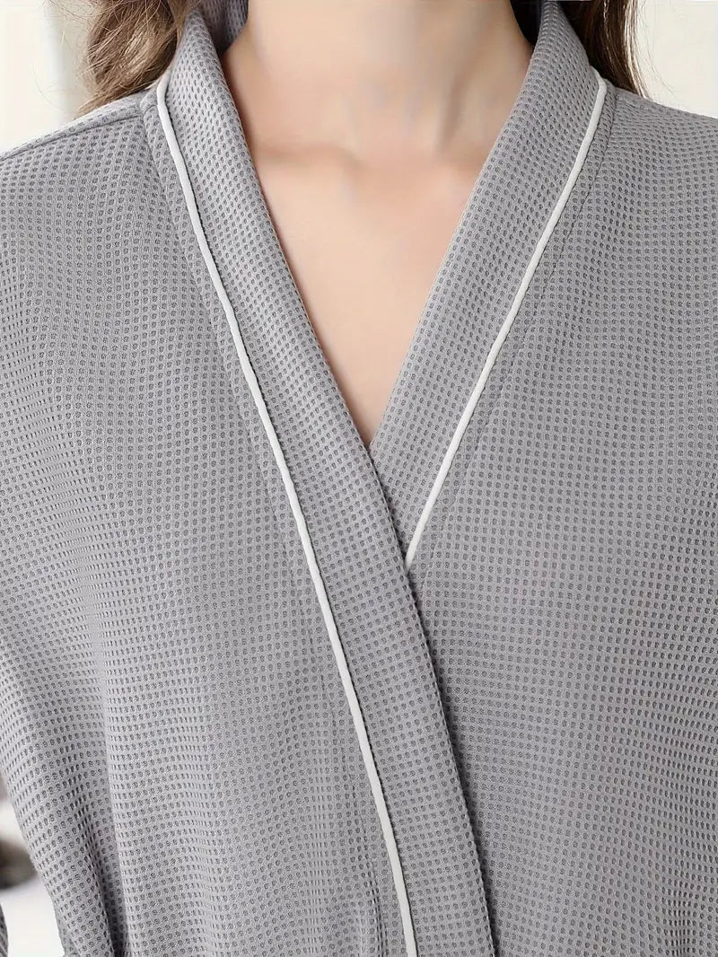 Women's long waffle bathrobe