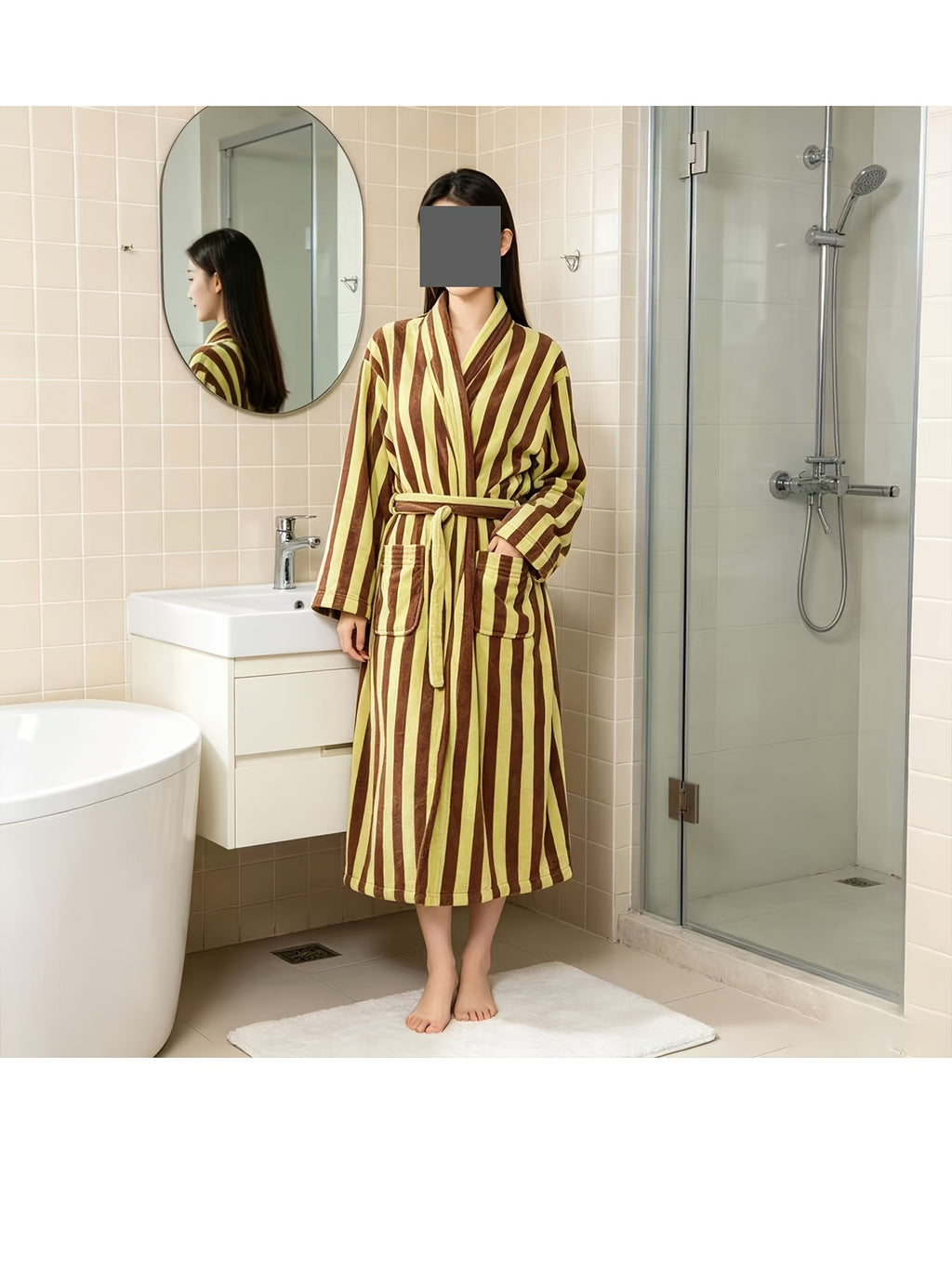 Women's yellow striped dressing gown