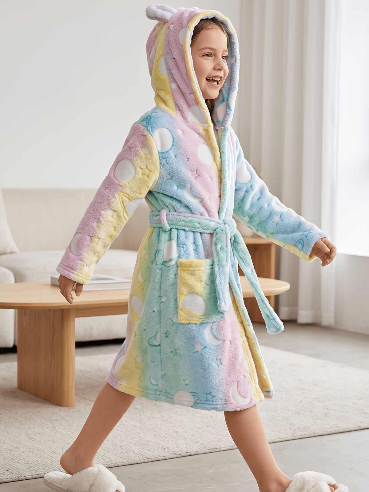 Kids' Fair Isle Christmas hooded fleece dressing gown