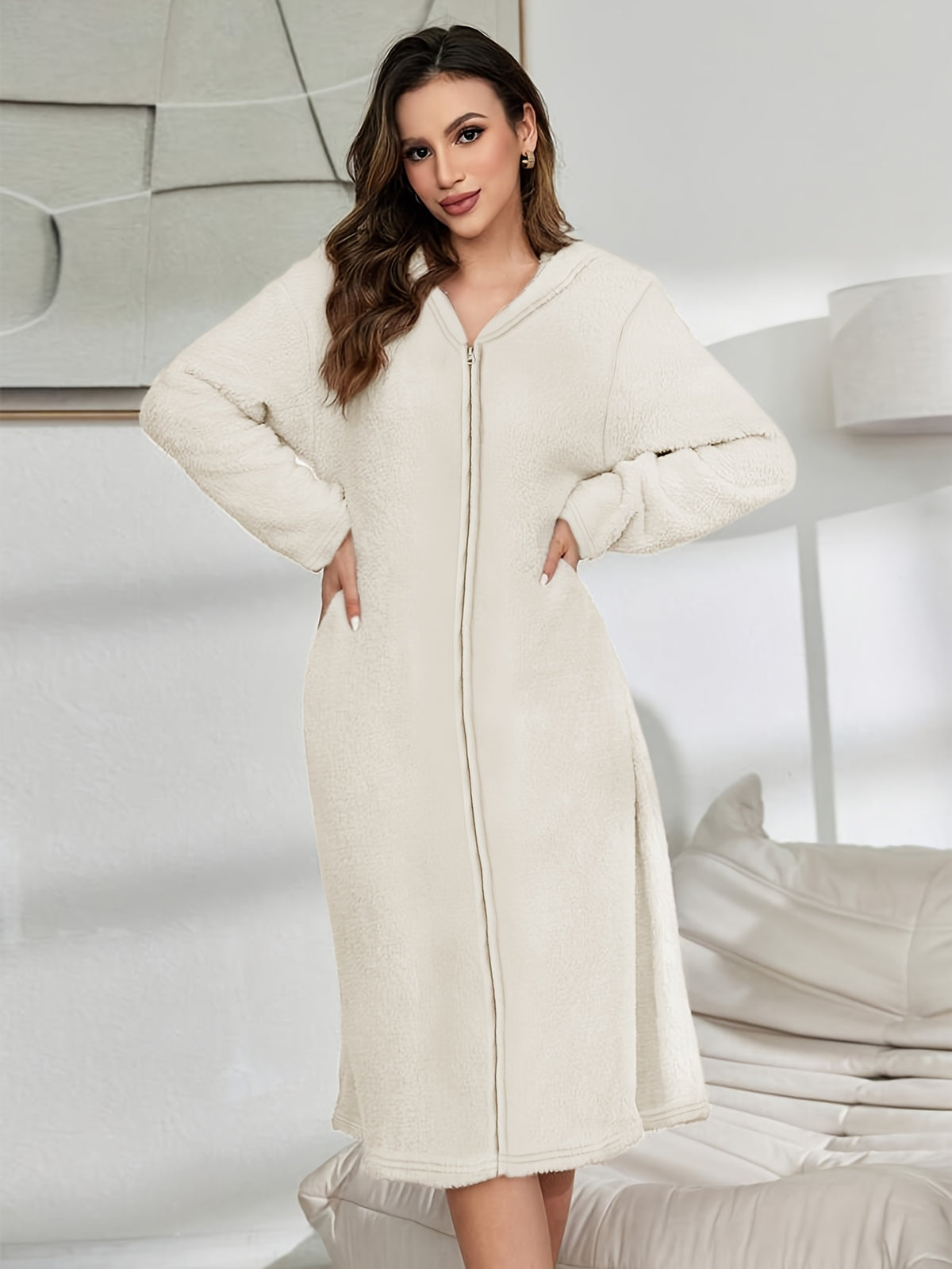 Women's fleece lined zip-up dressing gown