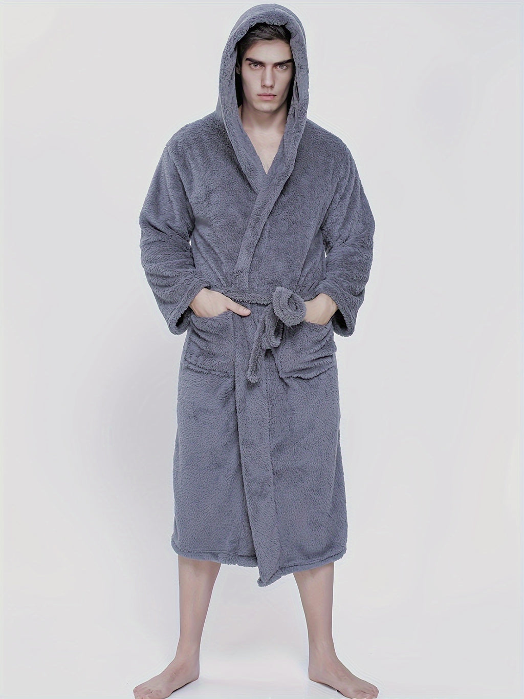 Women's hooded fleece bathrobe, 1-piece set