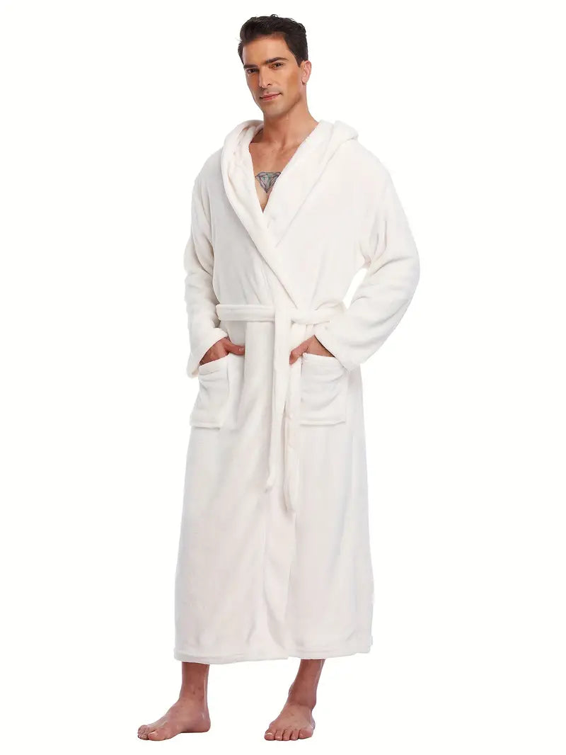 Men's comfortable hooded fleece bathrobe