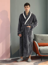 Men's long waffle velour dressing gown — Grey