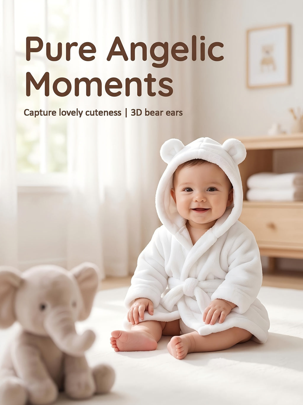 Newborn white hooded bathrobe