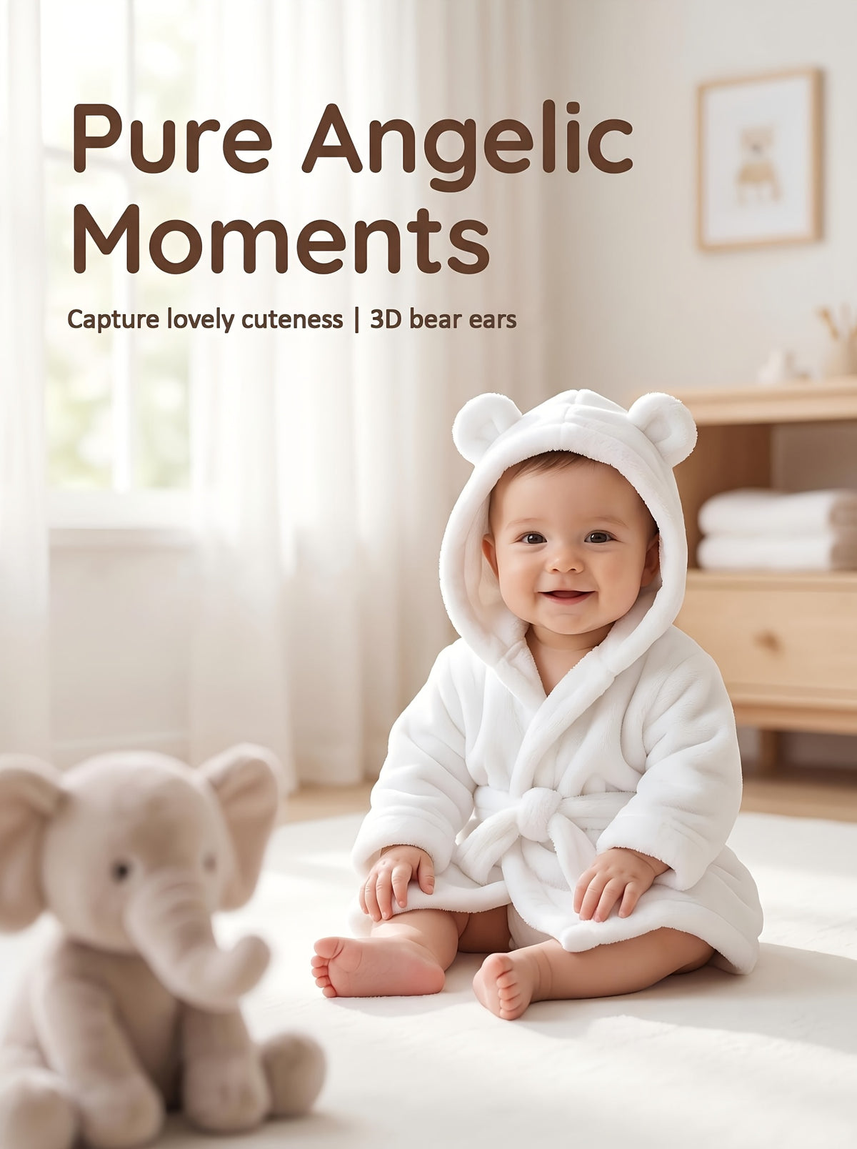 Newborn white hooded bathrobe