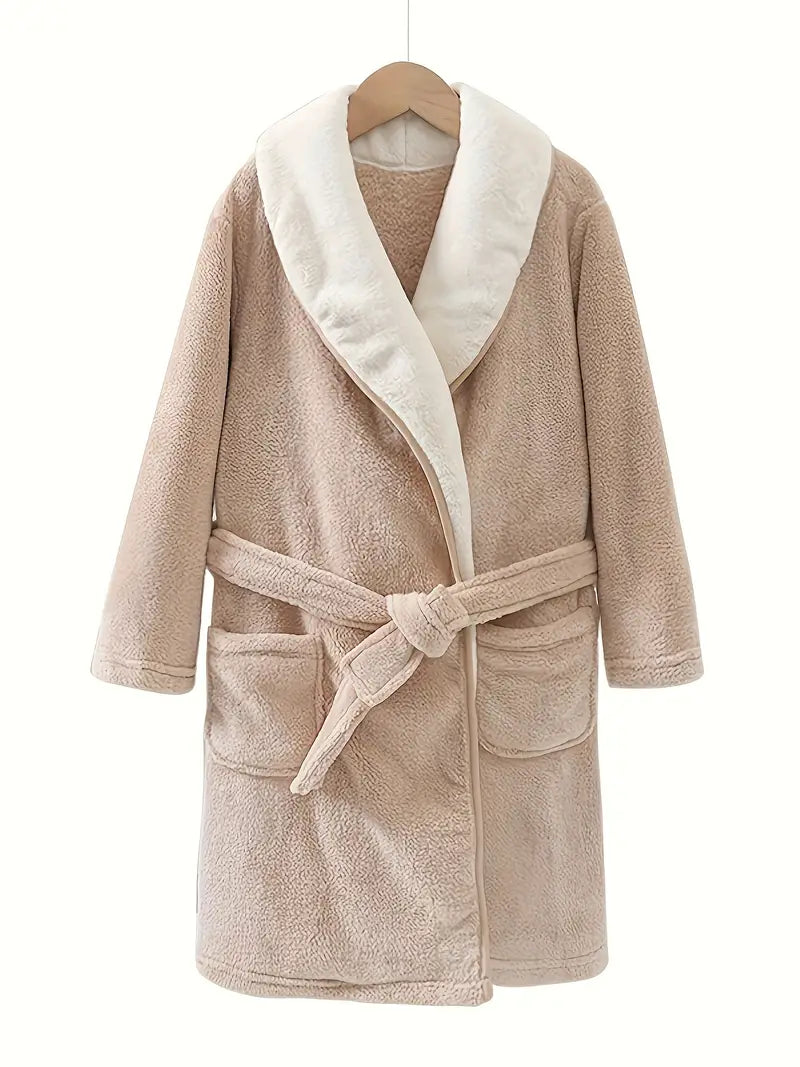 Kids' bathrobe with belt and pockets — Khaki Image