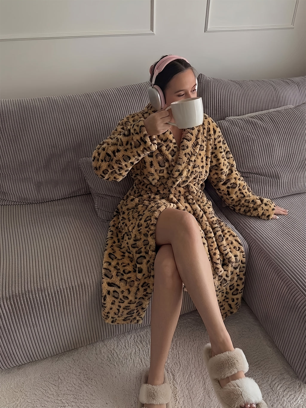 Unisex fluffy fleece dressing gown