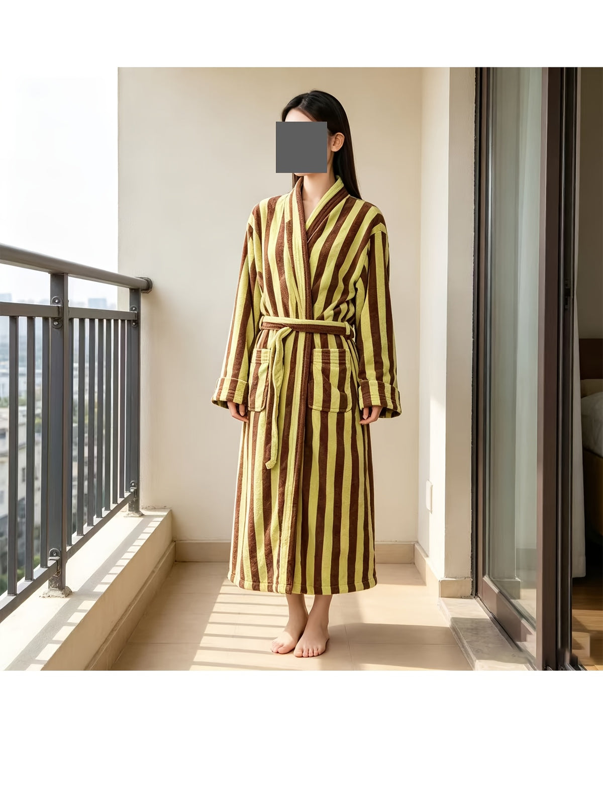 Women's yellow striped dressing gown