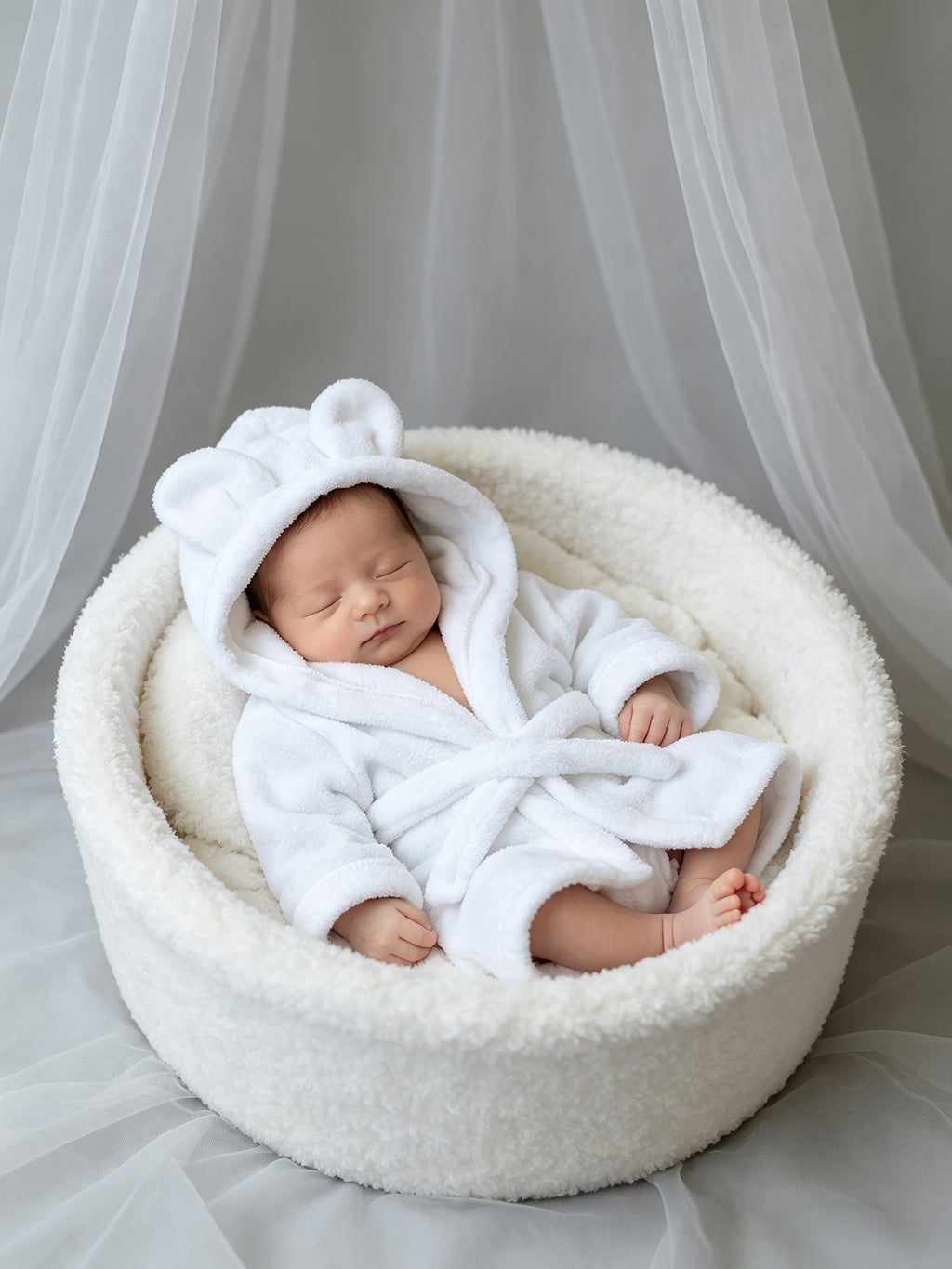 Newborn white hooded bathrobe