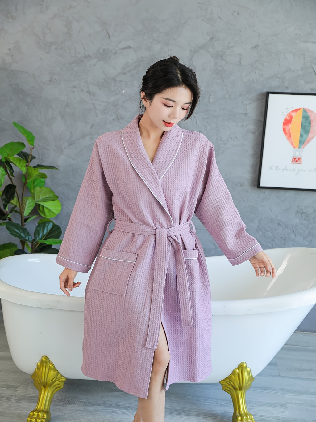 Women's waffle bathrobe
