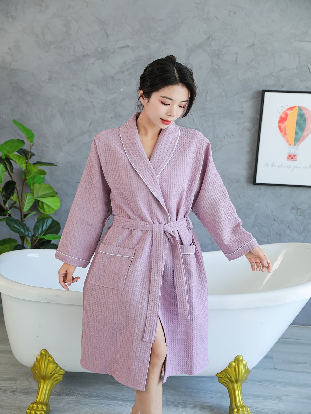 Women's waffle bathrobe