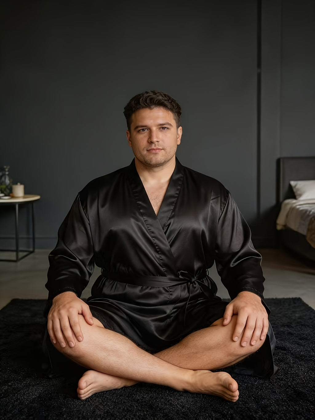 Men's white satin dressing gown