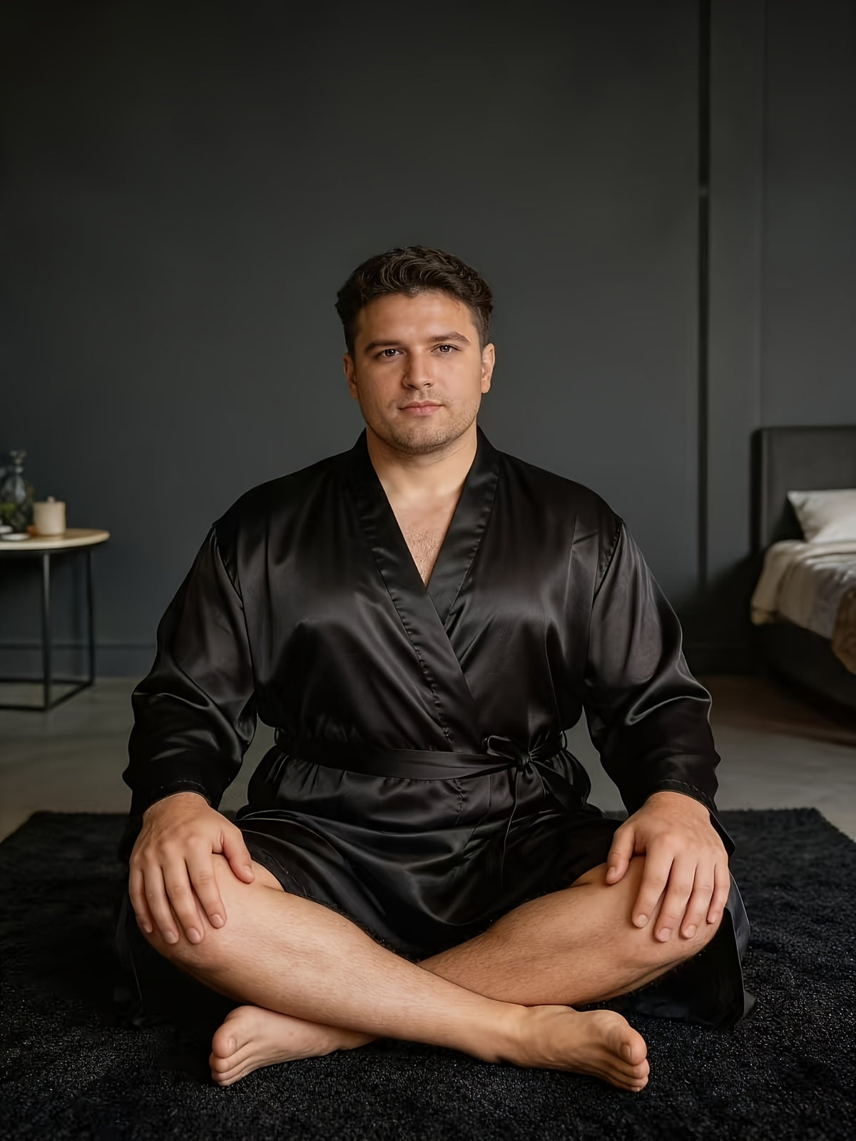 Men's white satin dressing gown