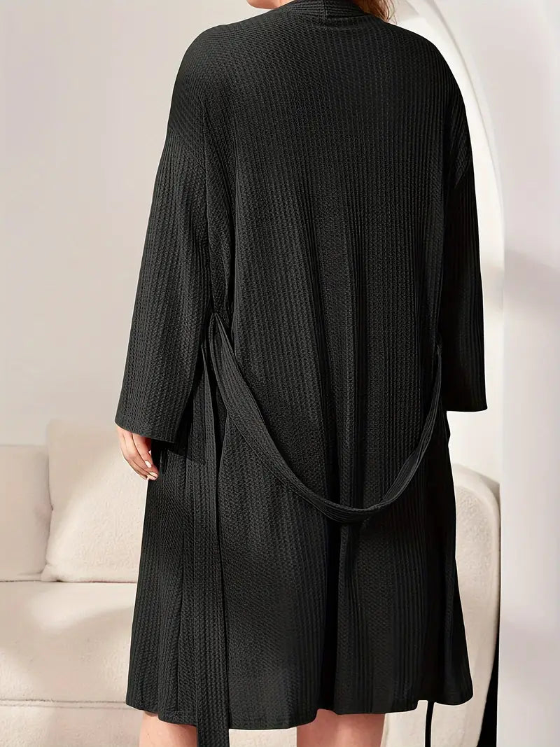 Women's short black bathrobe, plus size