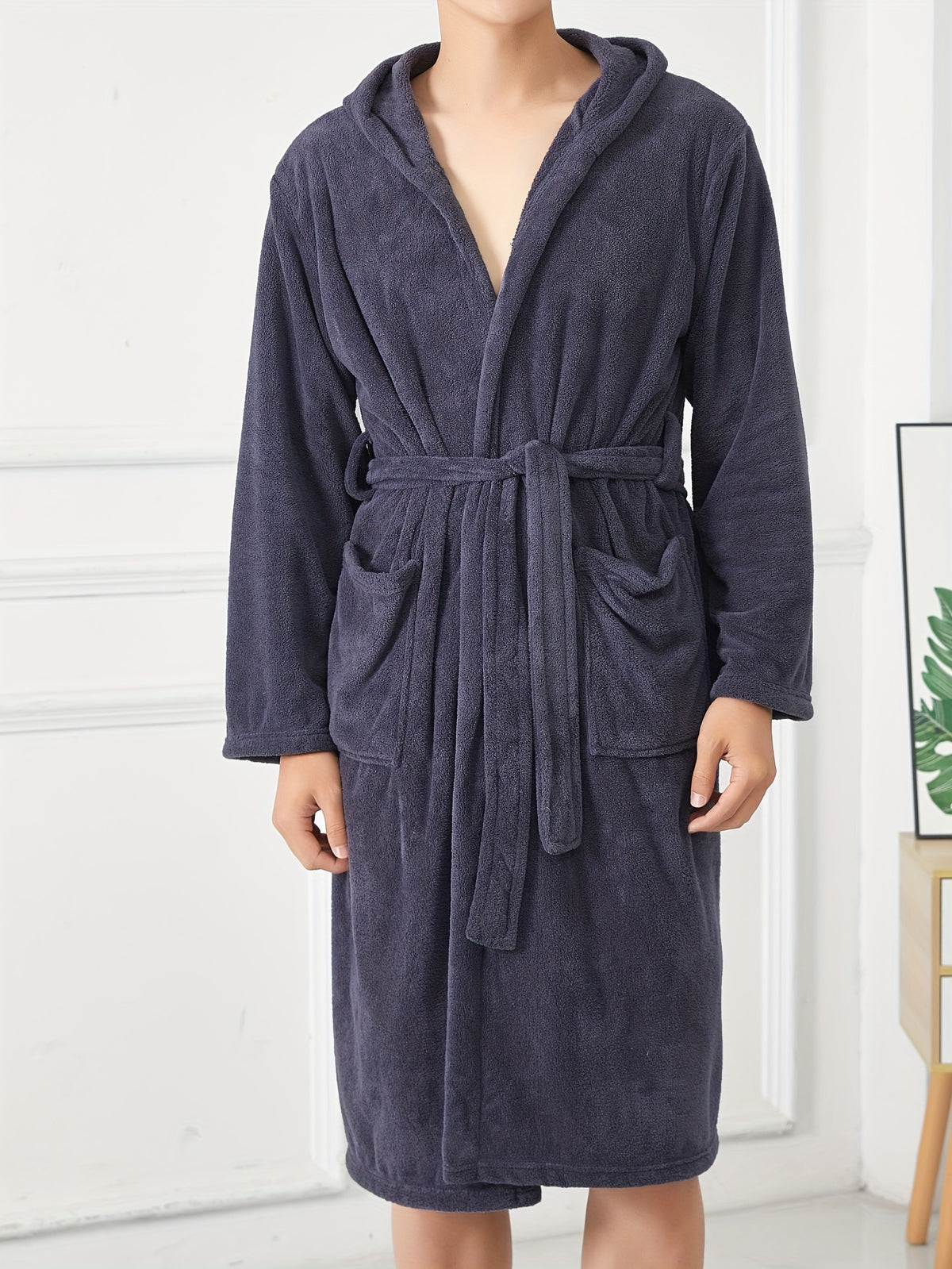 Women's hooded fleece bathrobe, 1-piece set