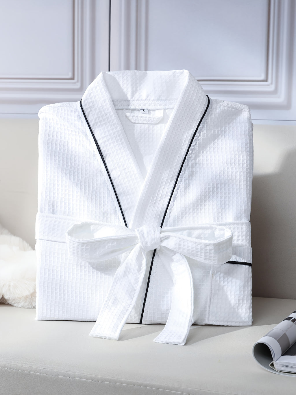 Unisex white bathrobe spa style