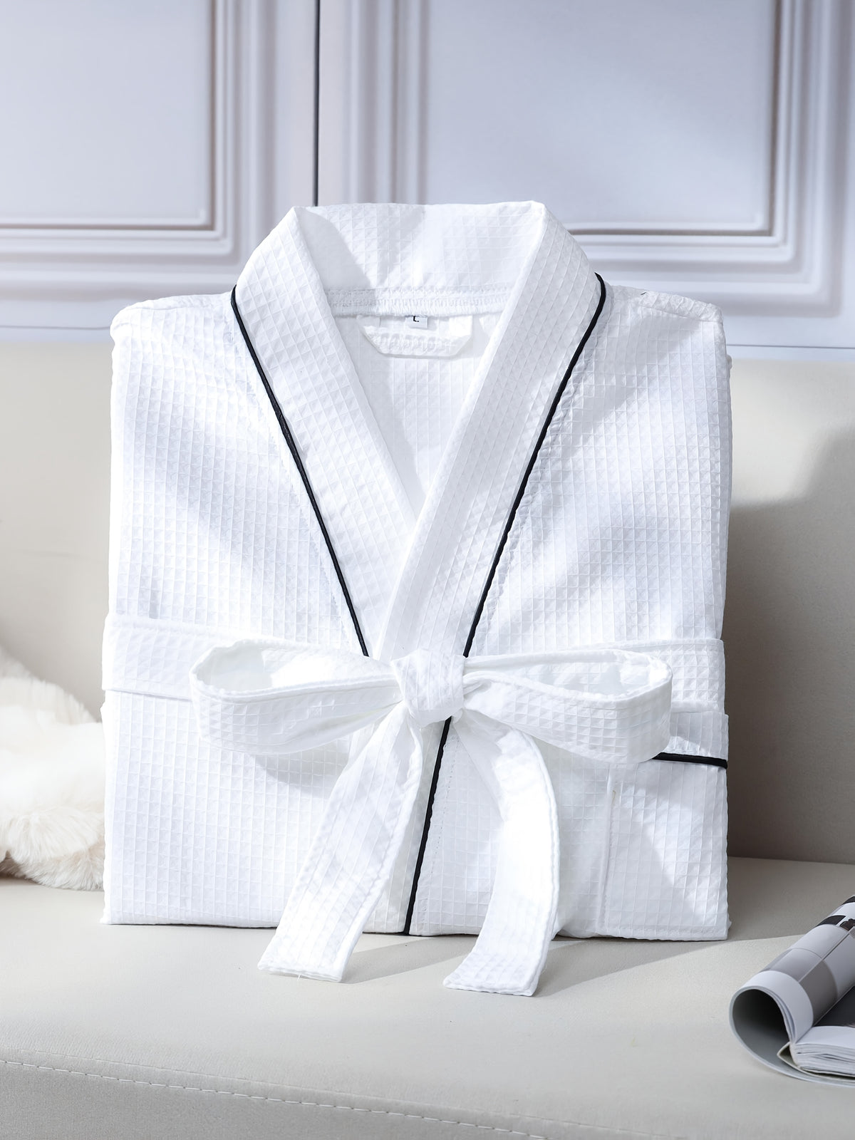 Unisex white bathrobe spa style