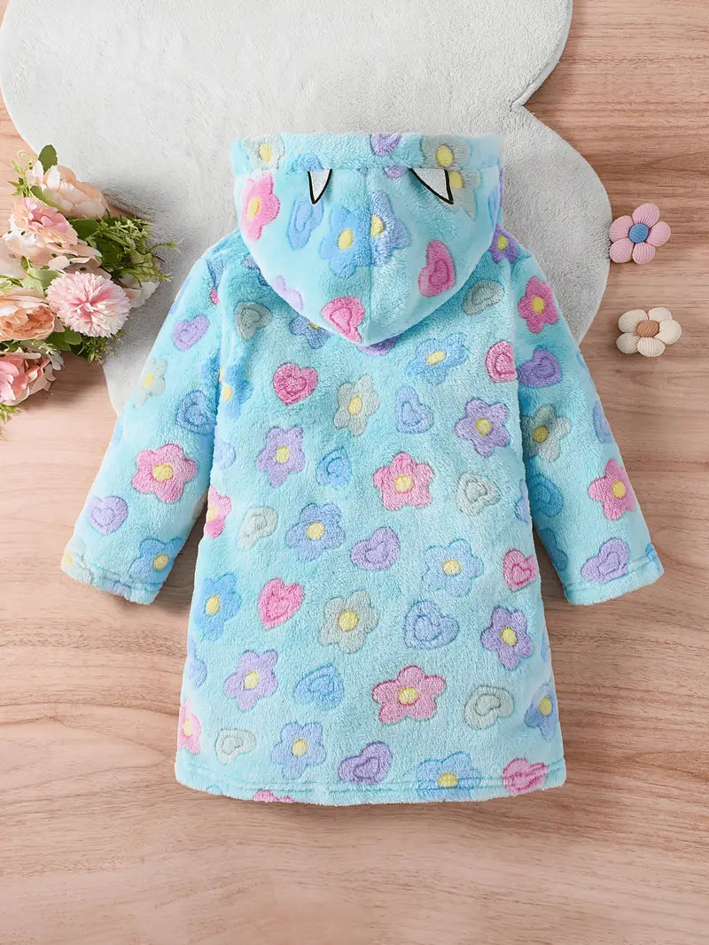 Girls' floral hooded towelling bathrobe