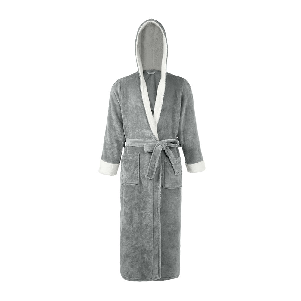 Unisex hooded flannel bathrobe