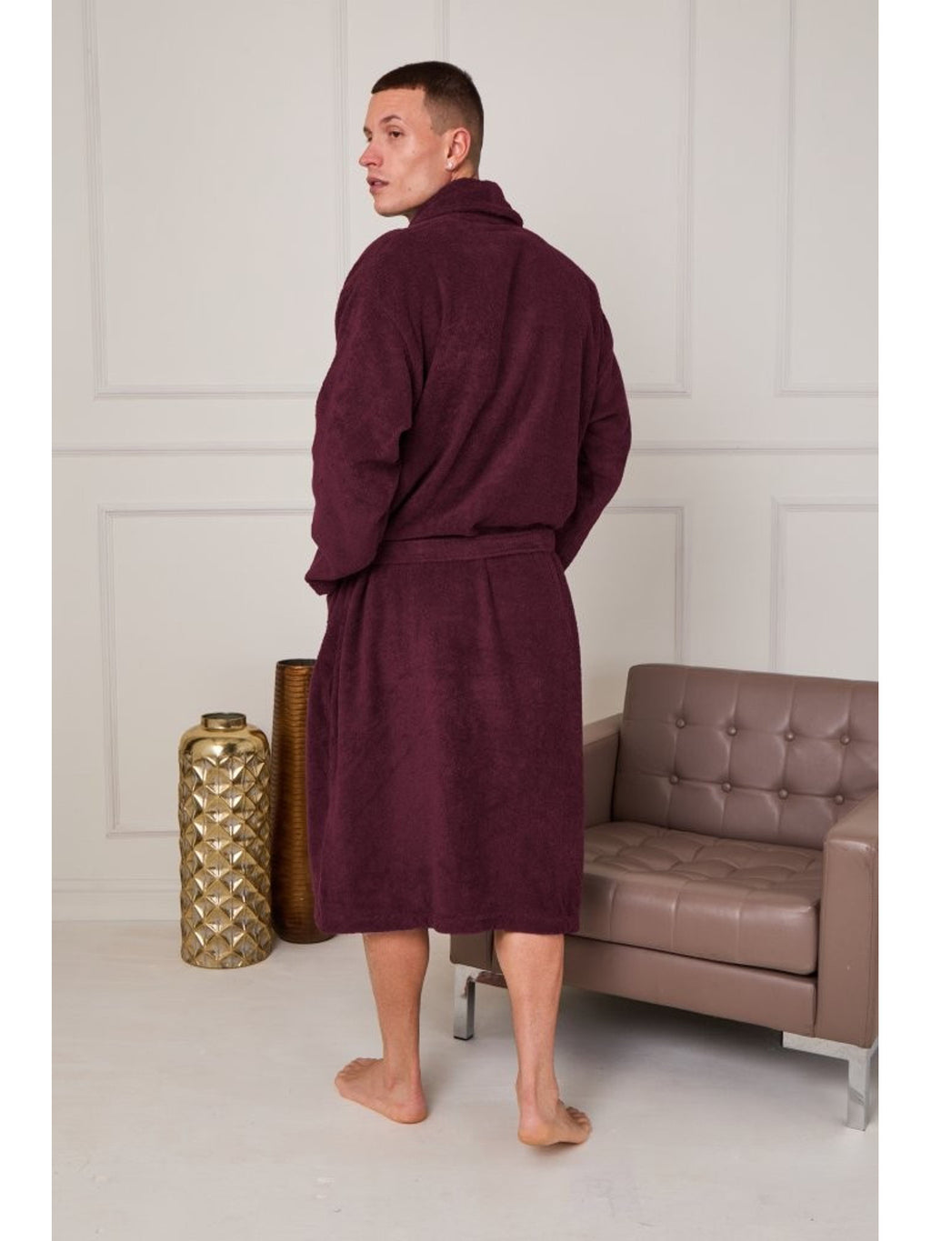Unisex cotton bathrobe with a shawl collar