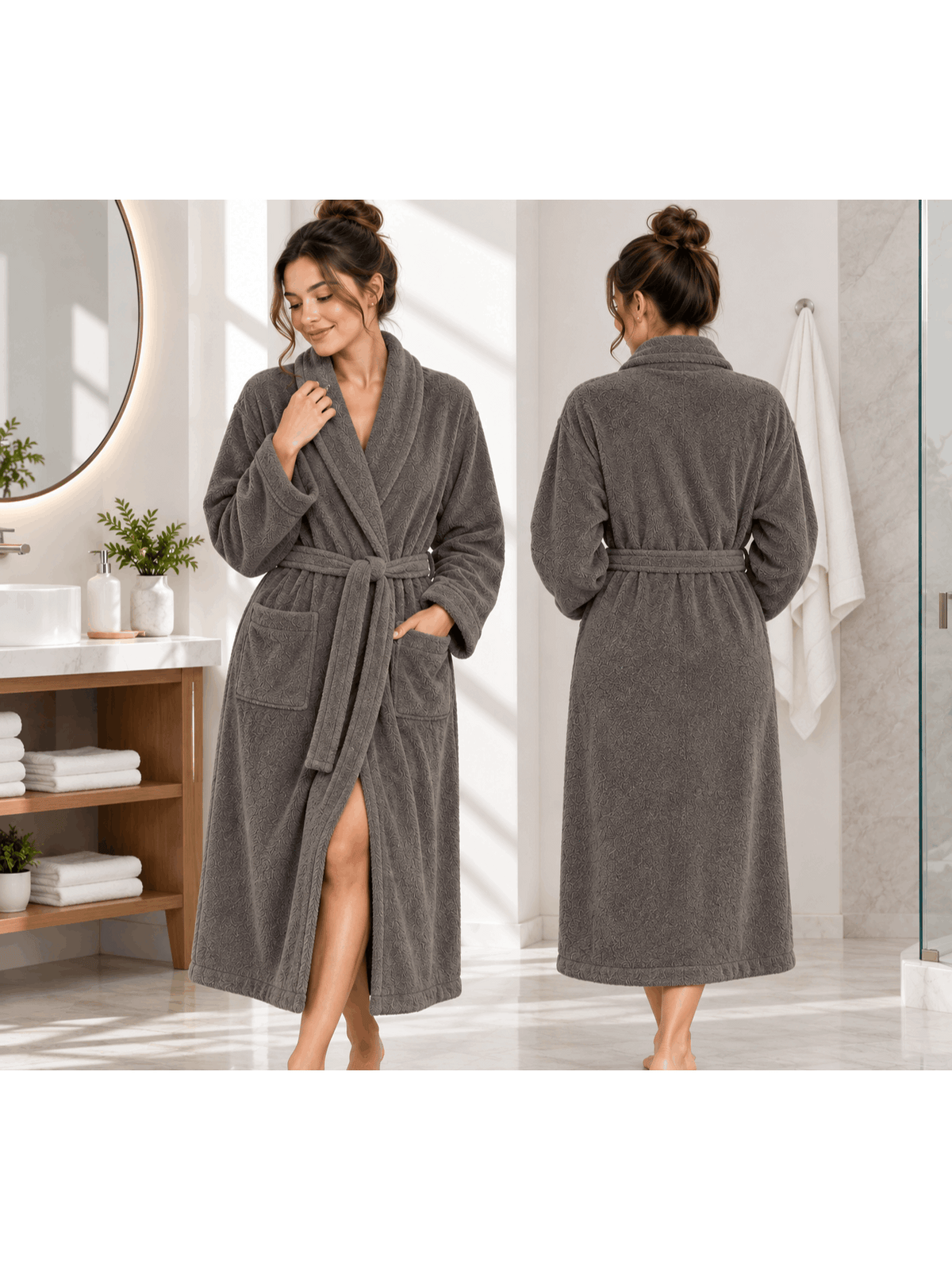 Unisex terry towelling bathrobe with a shawl collar