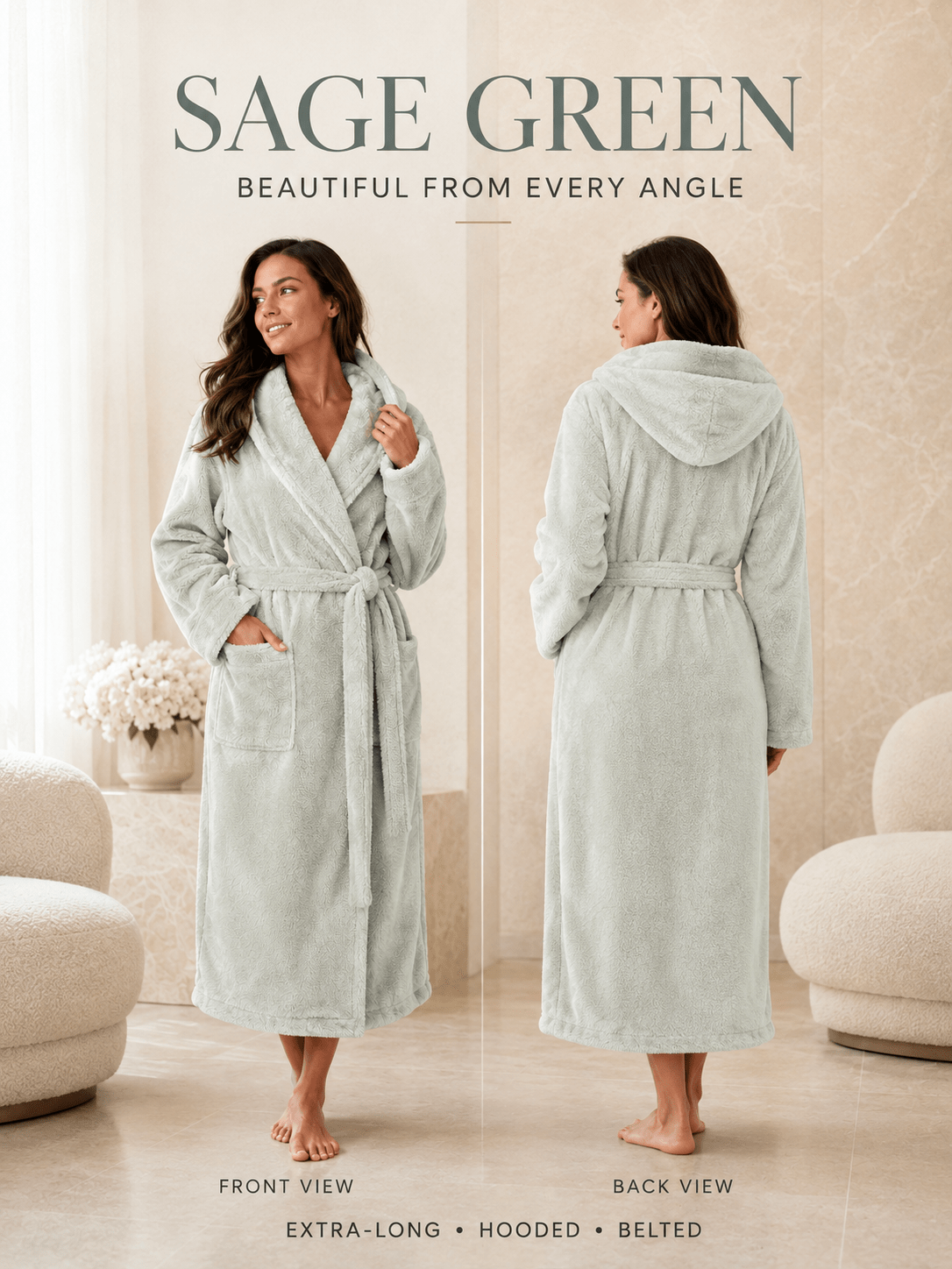 Women's long fleece bathrobe