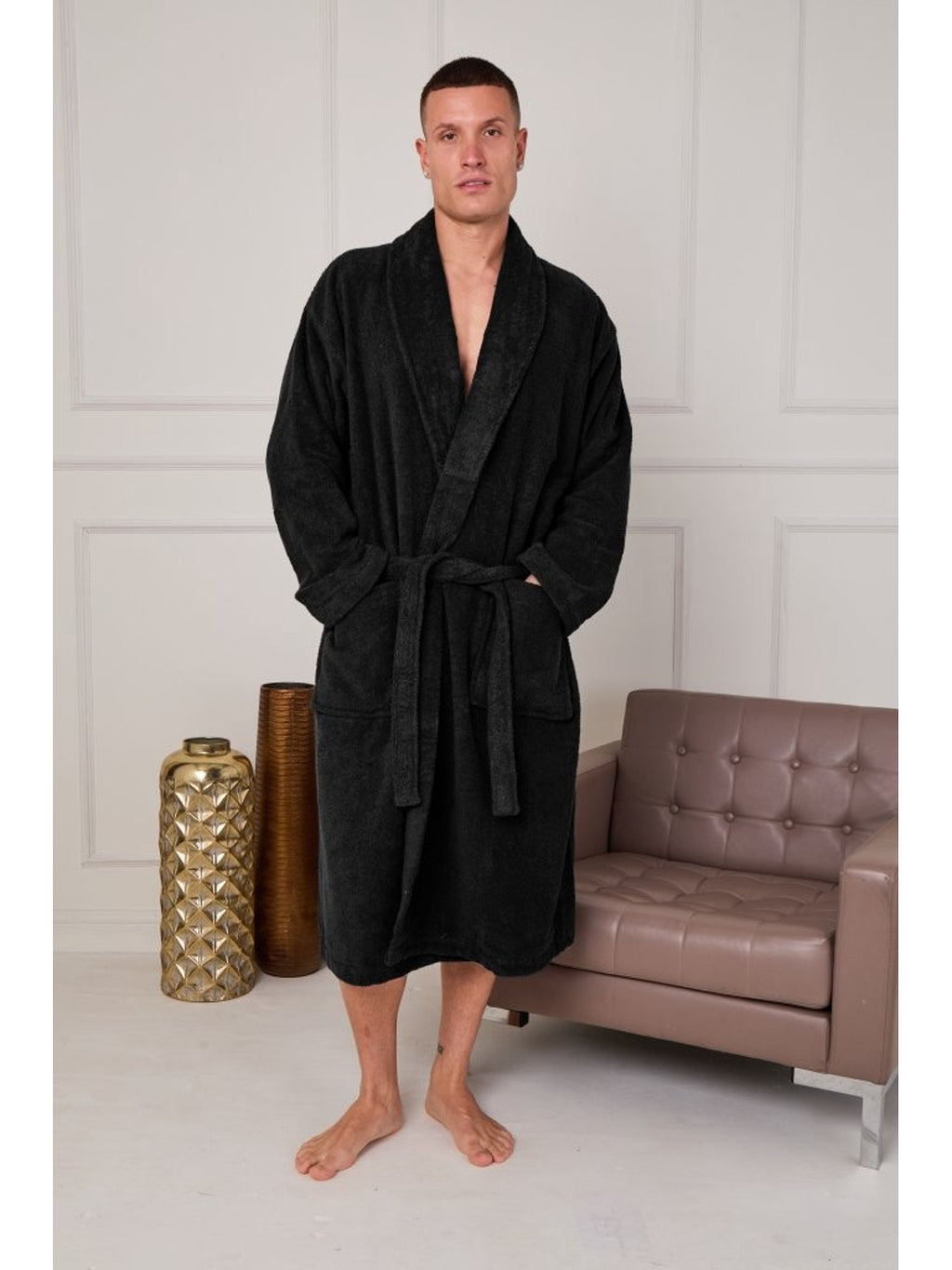 Unisex cotton bathrobe with a shawl collar