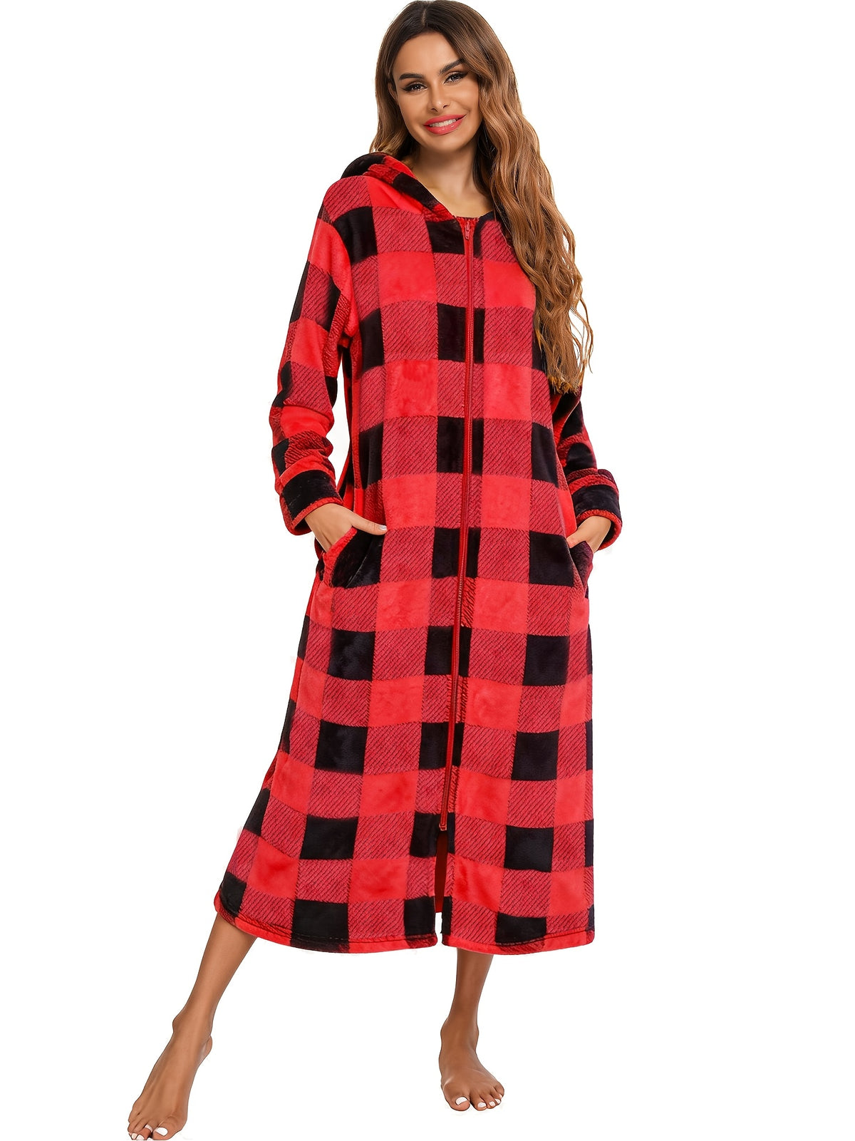 Women's Christmas flannel zip-up dressing gown