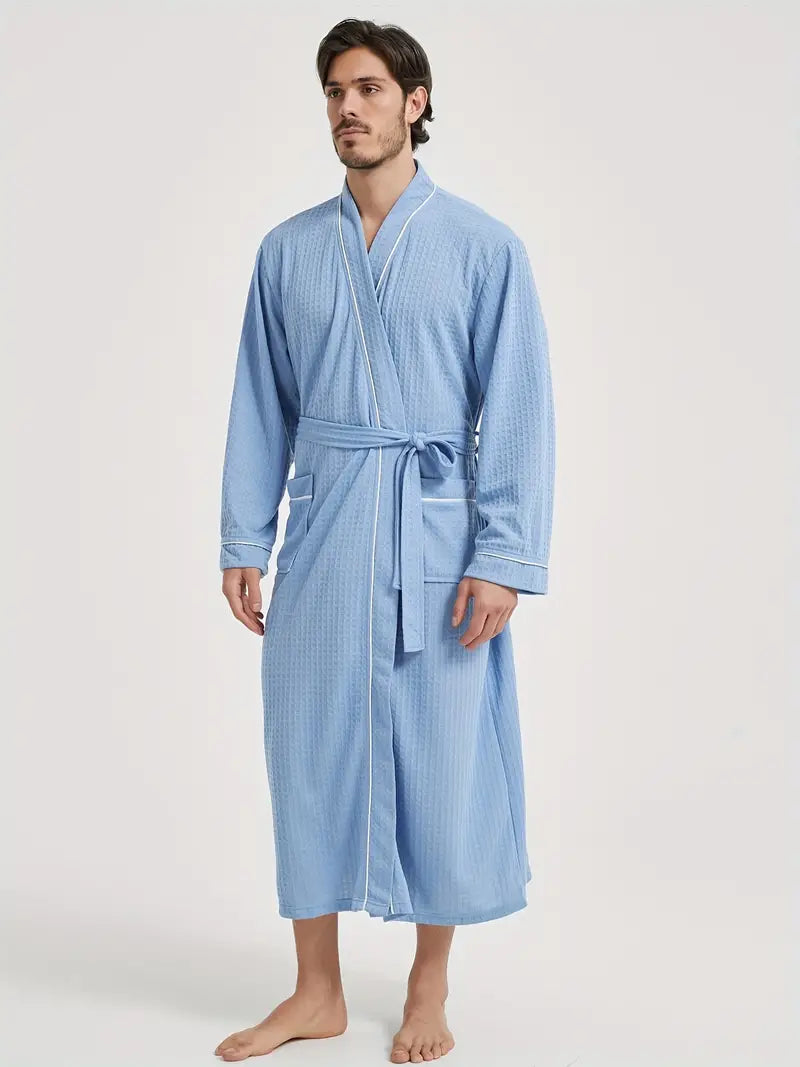 Men's long waffle bathrobe