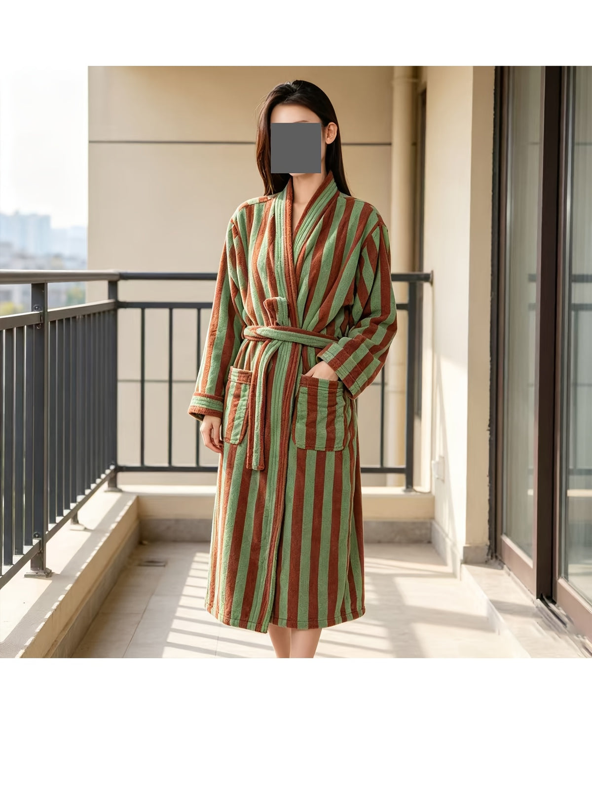 Women's yellow striped dressing gown