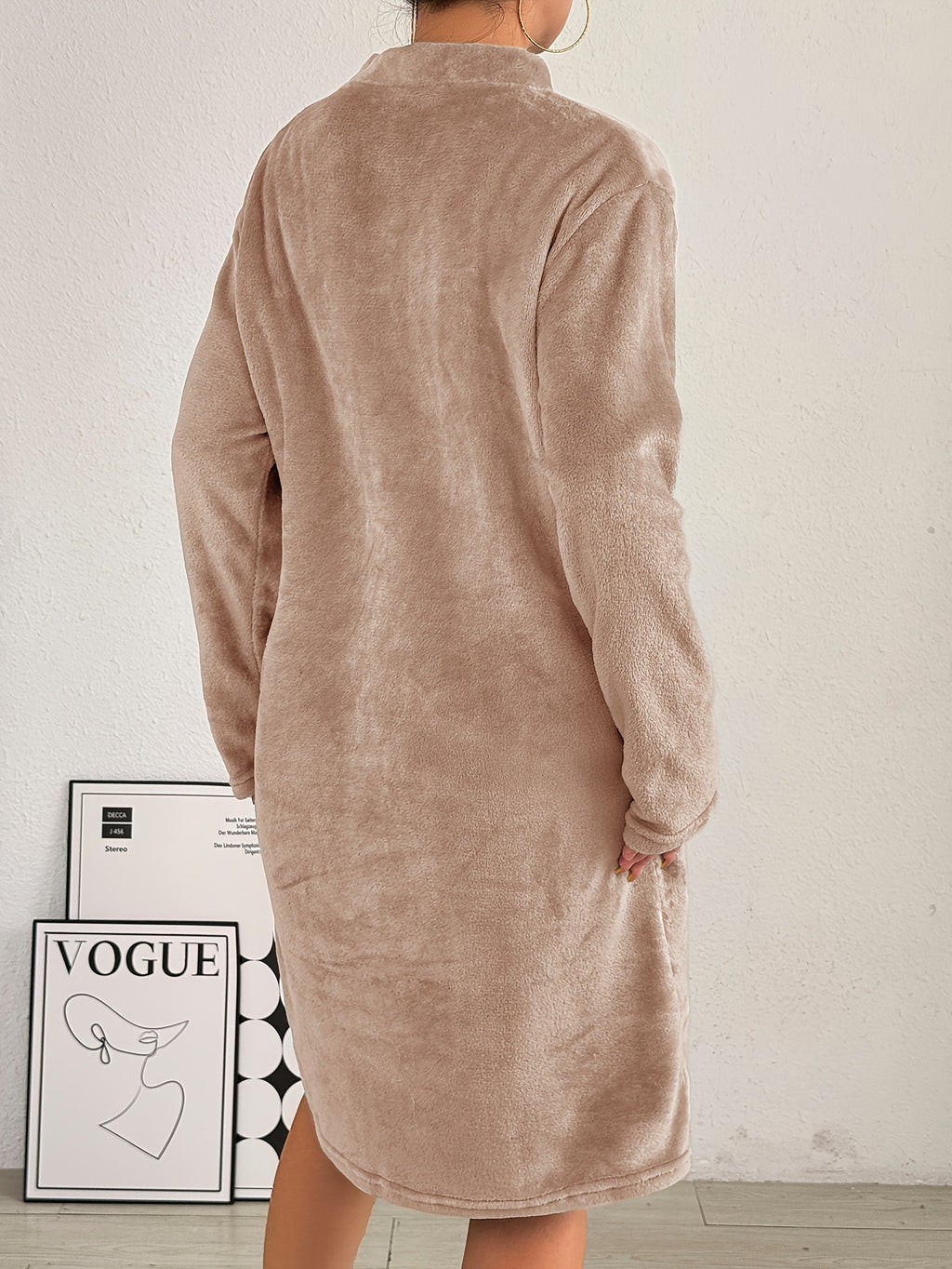 Women's thick flannel zip-up dressing gown