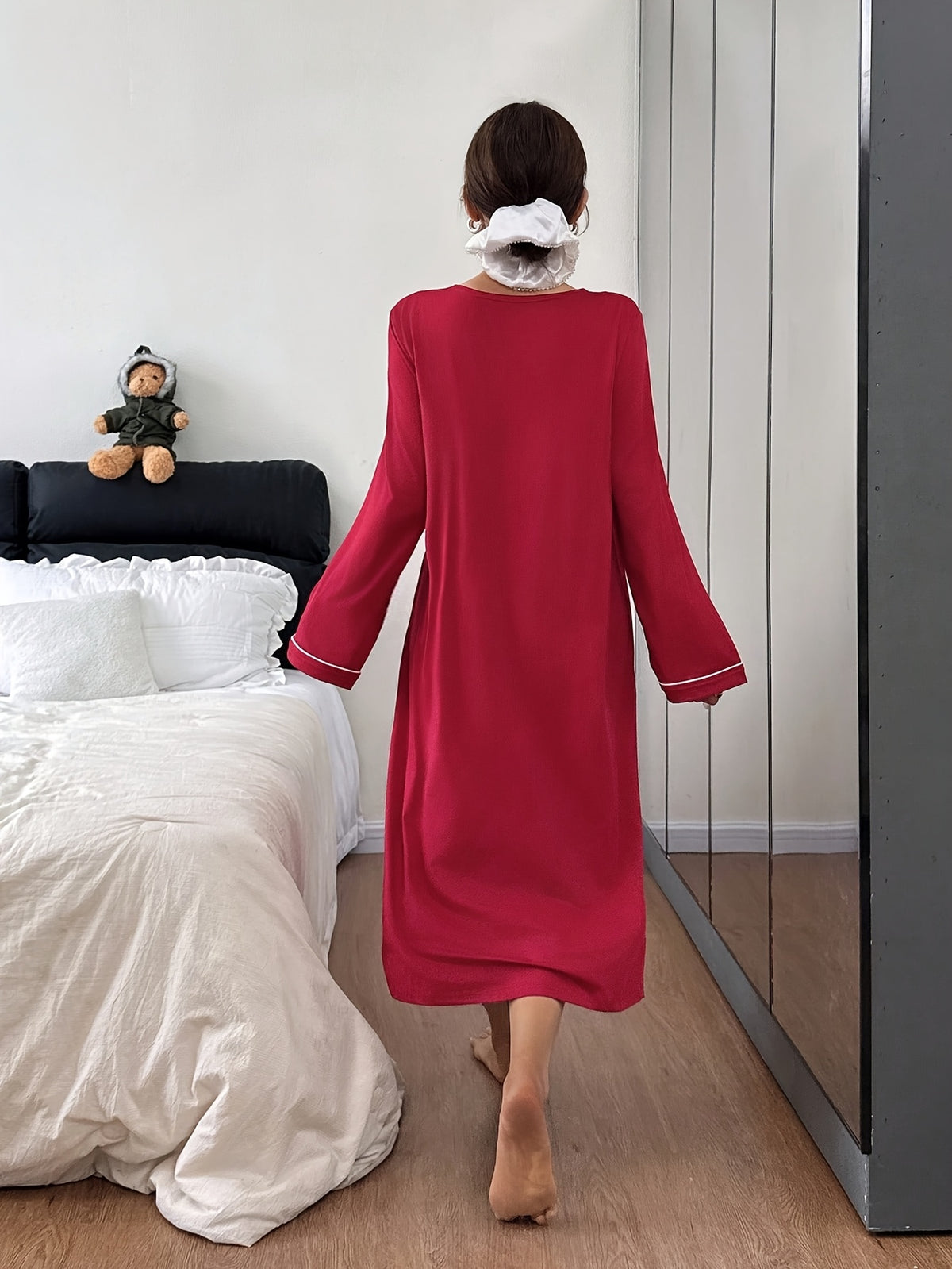 Women's burgundy button-up nightdress