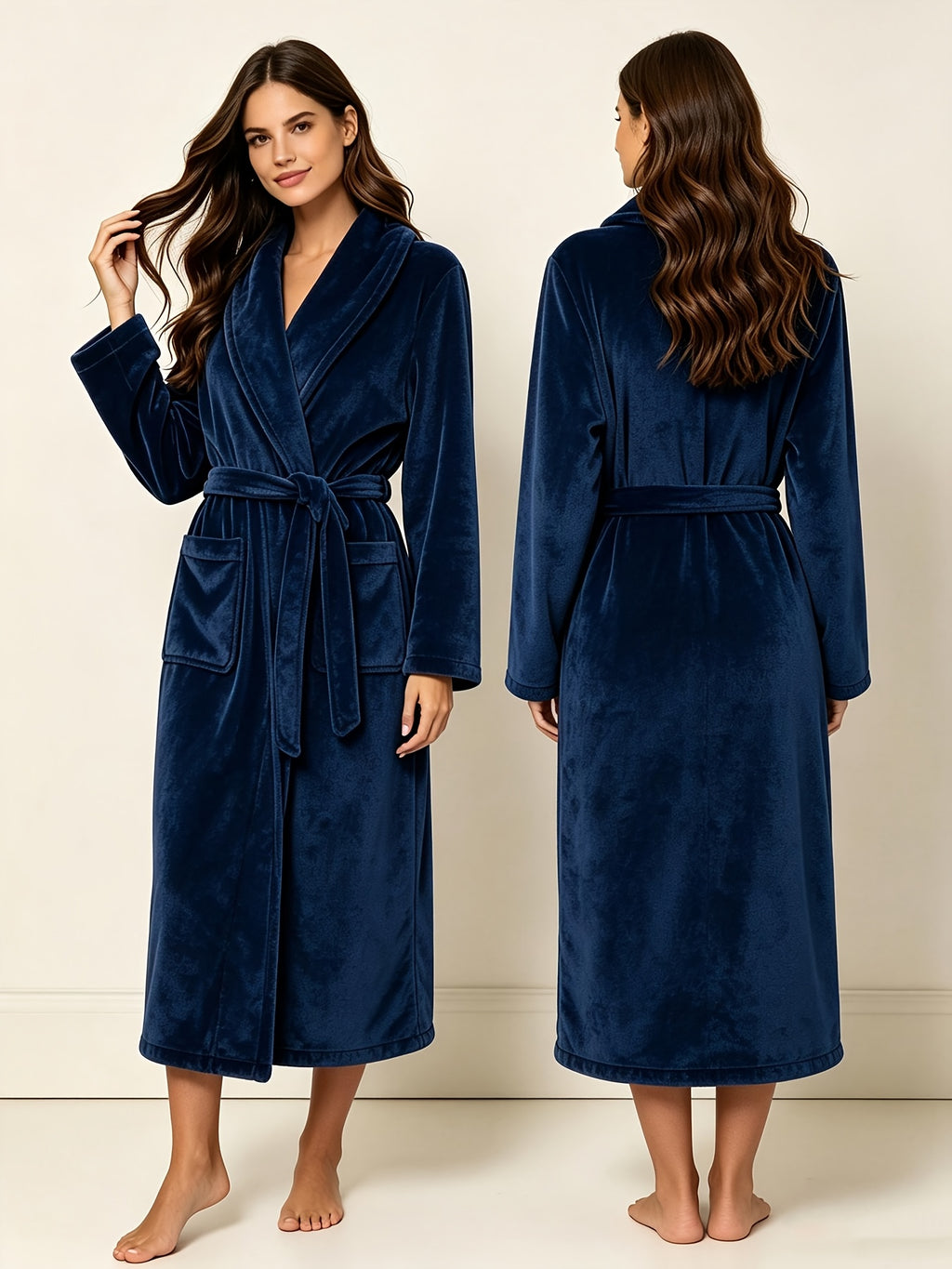 Women's plum flannel long dressing gown