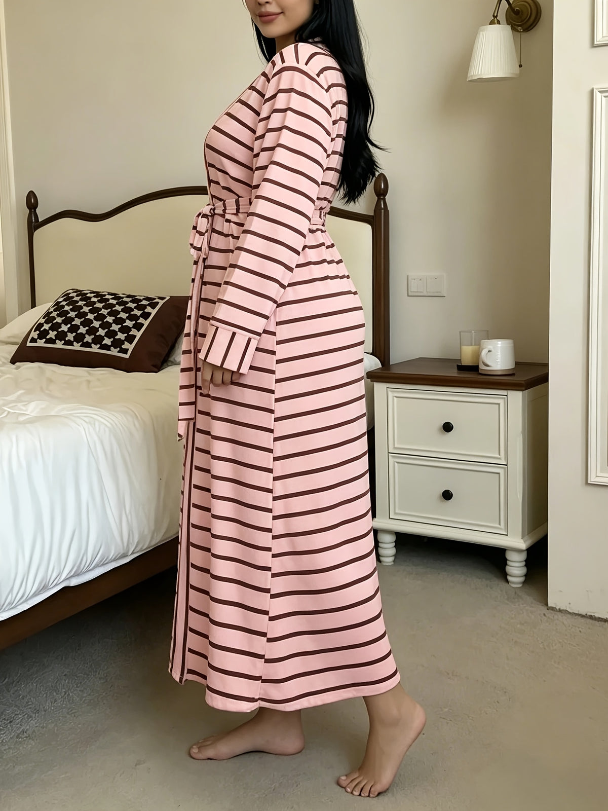 Women's plus size striped dressing gown