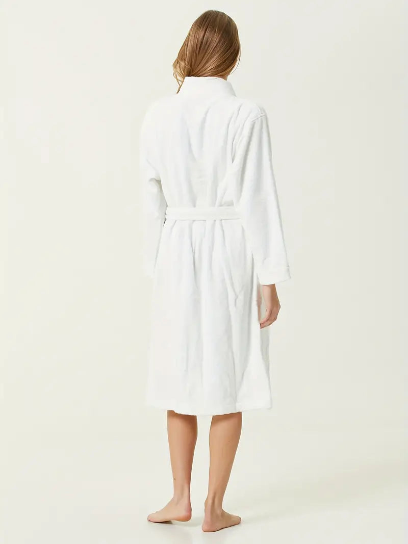 Women's long plain towelling bathrobe