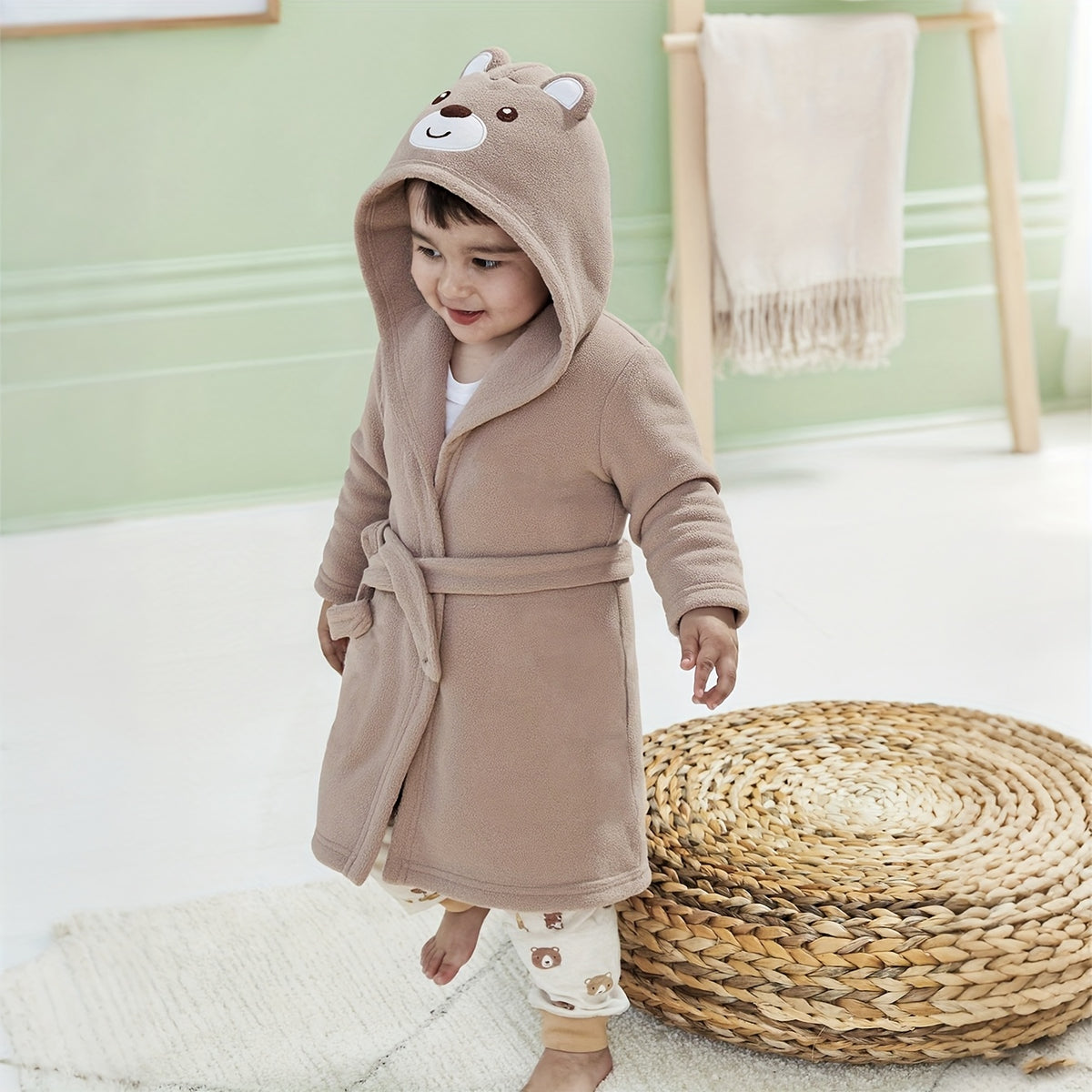 Baby hooded fluffy fleece dressing gown
