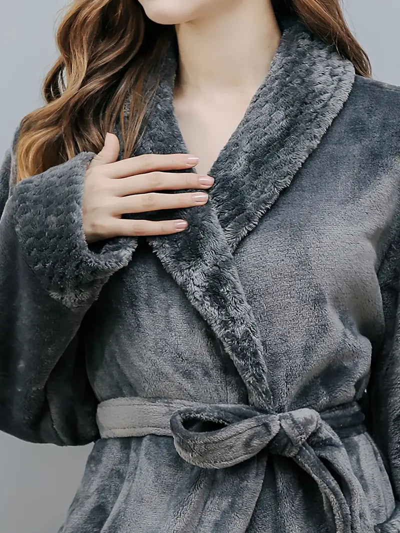 Women's long fleece dressing gown, plain