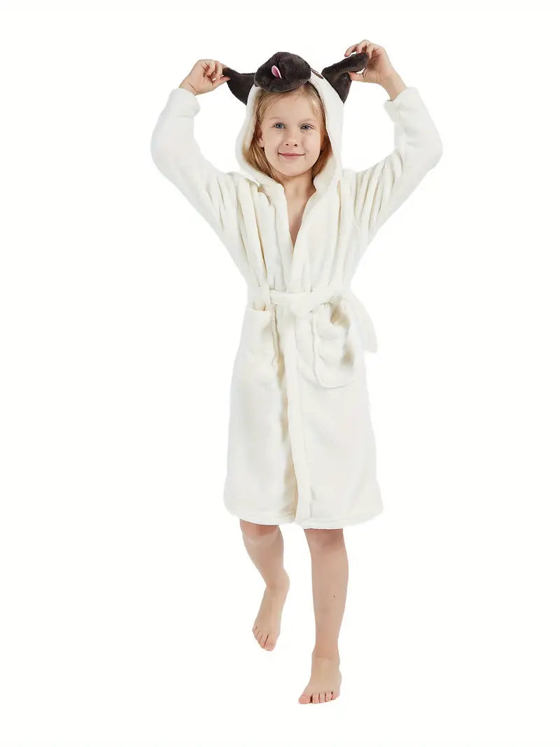 Girls' white animal print fleece bathrobe — White Image