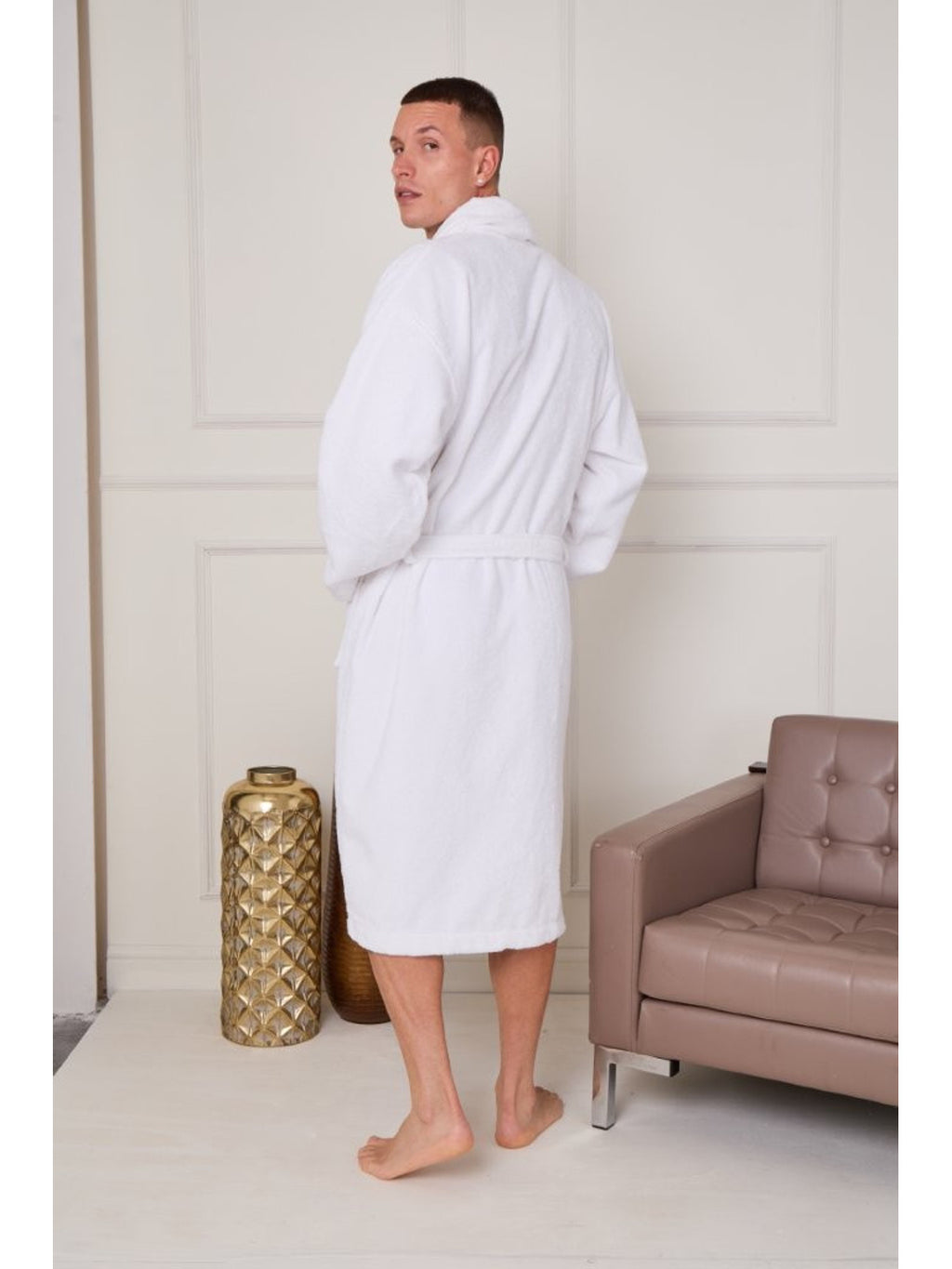 Unisex cotton bathrobe with a shawl collar