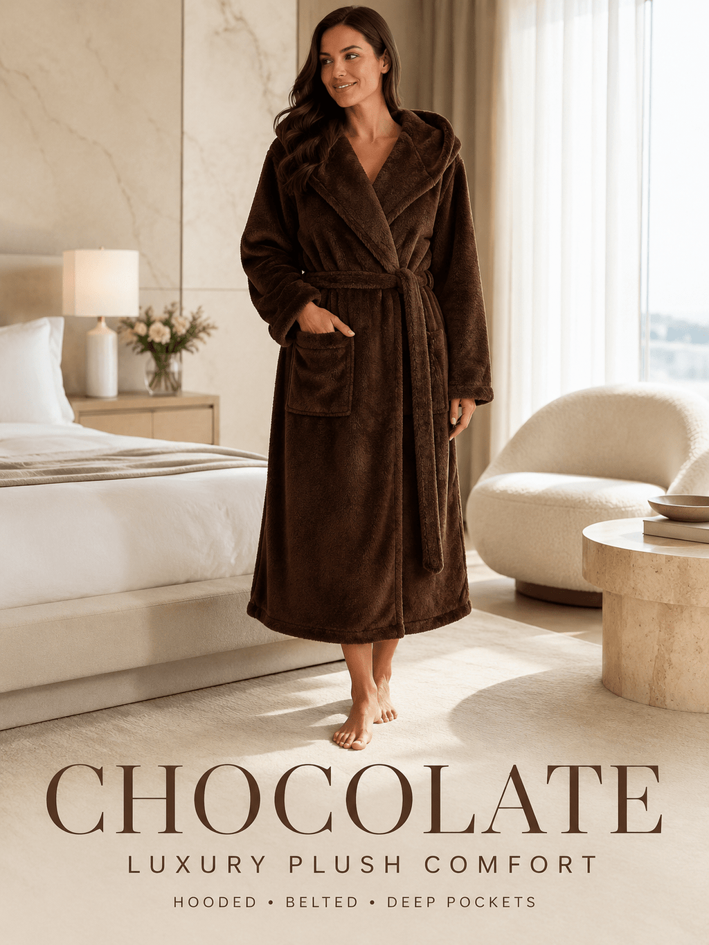 Women's long fleece bathrobe