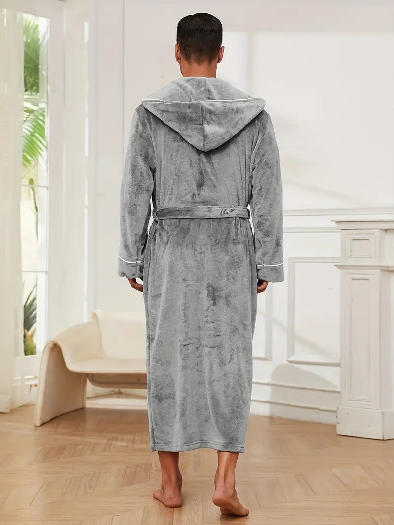 Men's warm hooded luxury bathrobe