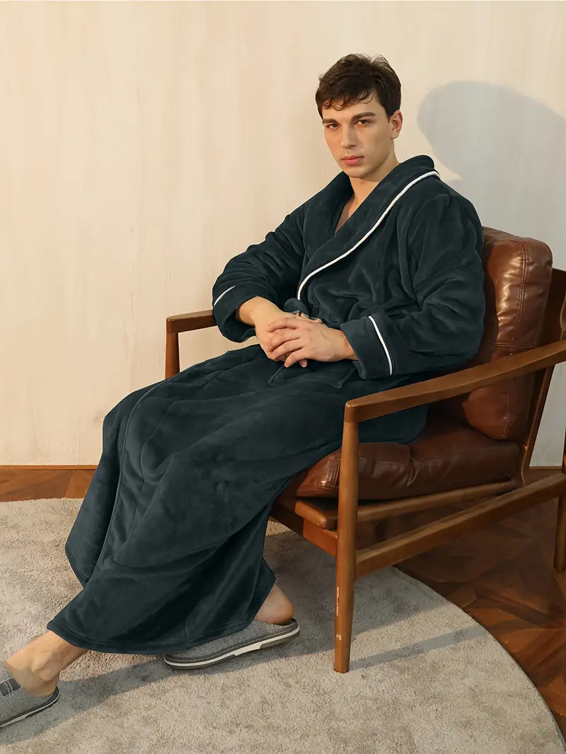 Men's long thick towelling bathrobe