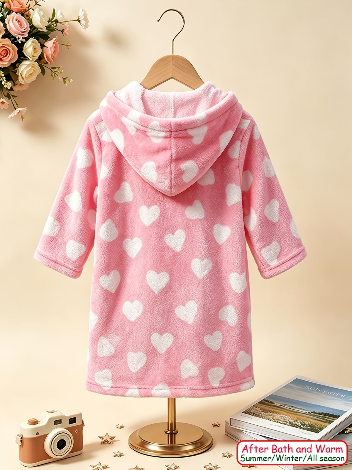 Baby pink hooded fleece bathrobe