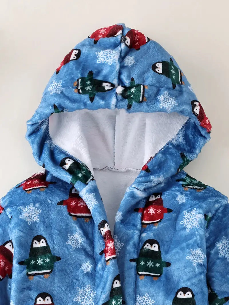 Kids' penguin print fleece bathrobe