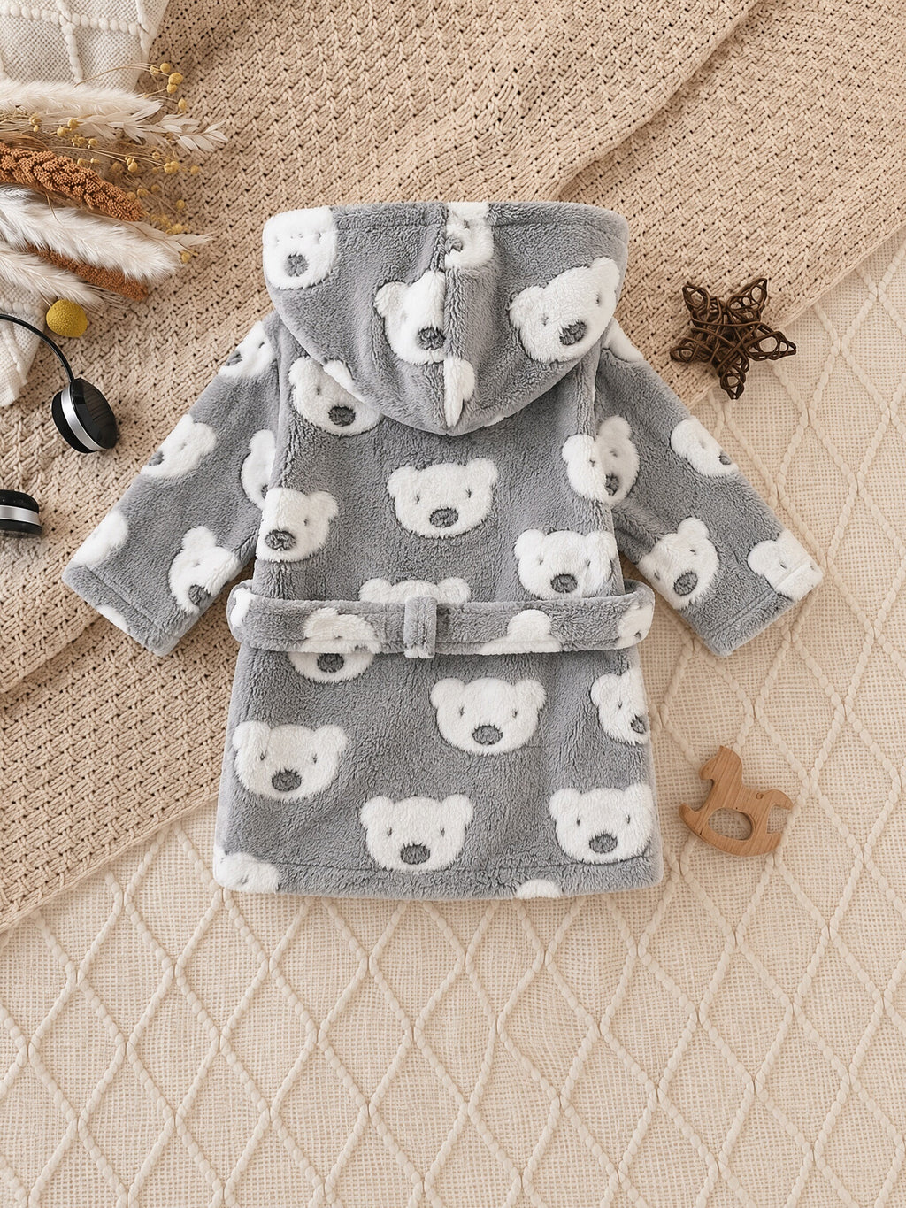 Newborn long hooded fluffy fleece dressing gown