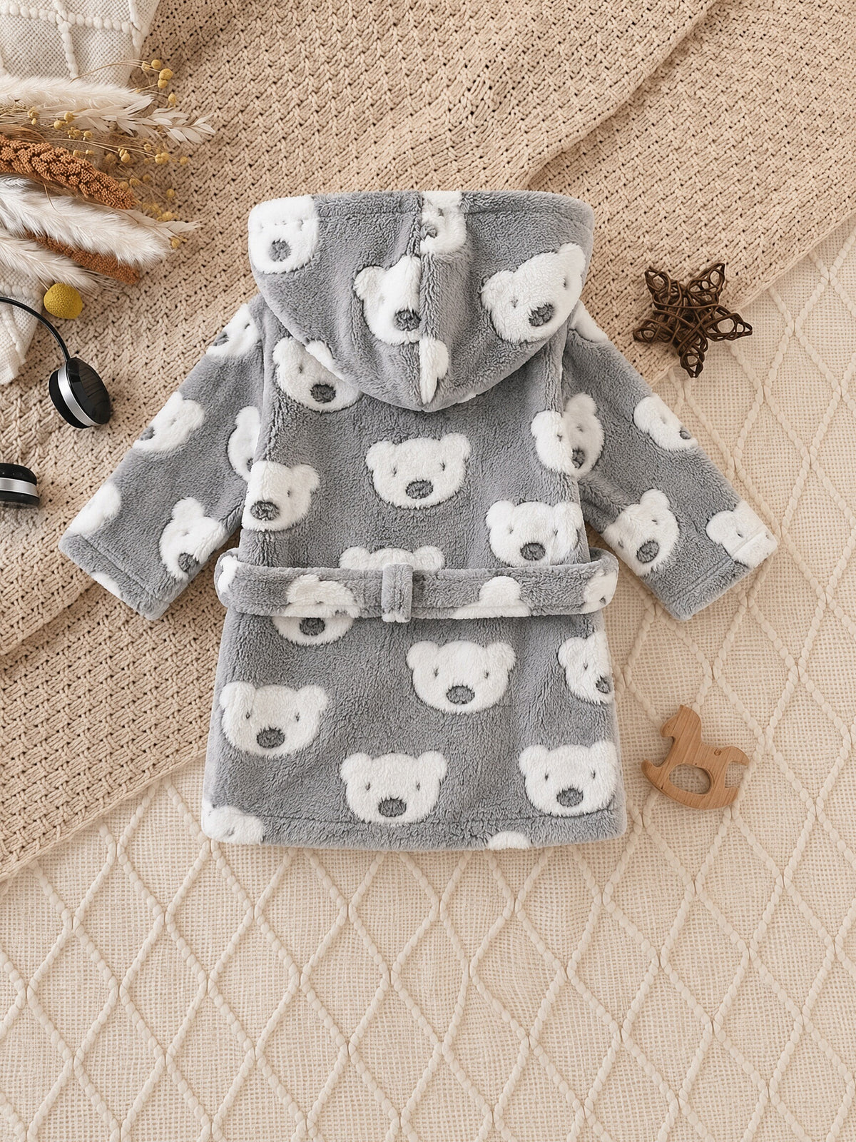 Newborn long hooded fluffy fleece dressing gown