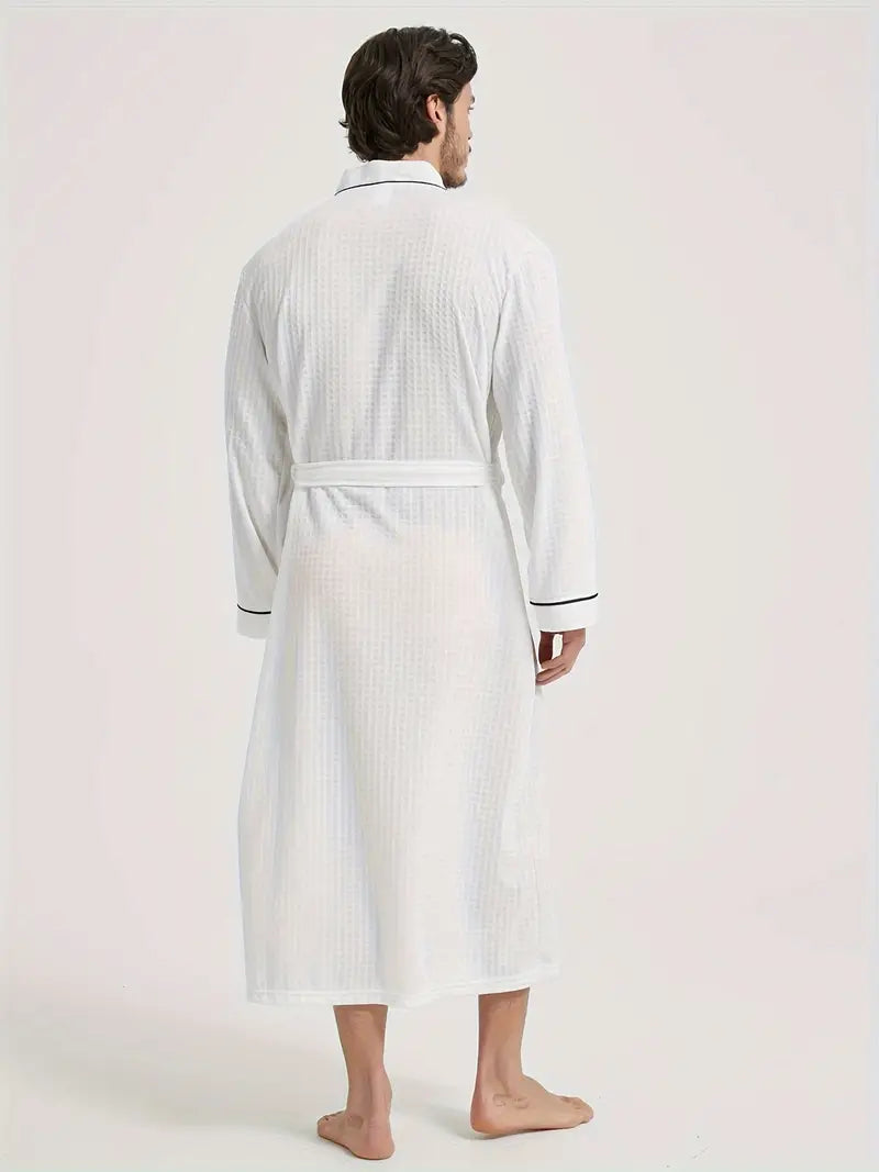 Men's long waffle bathrobe