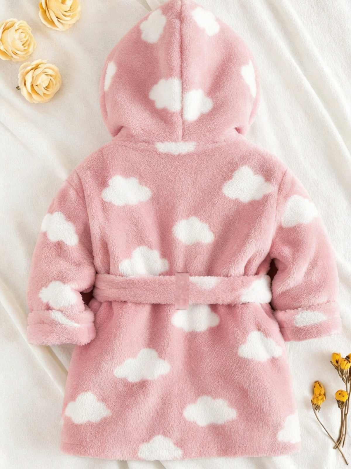 Baby white hooded flannel bathrobe