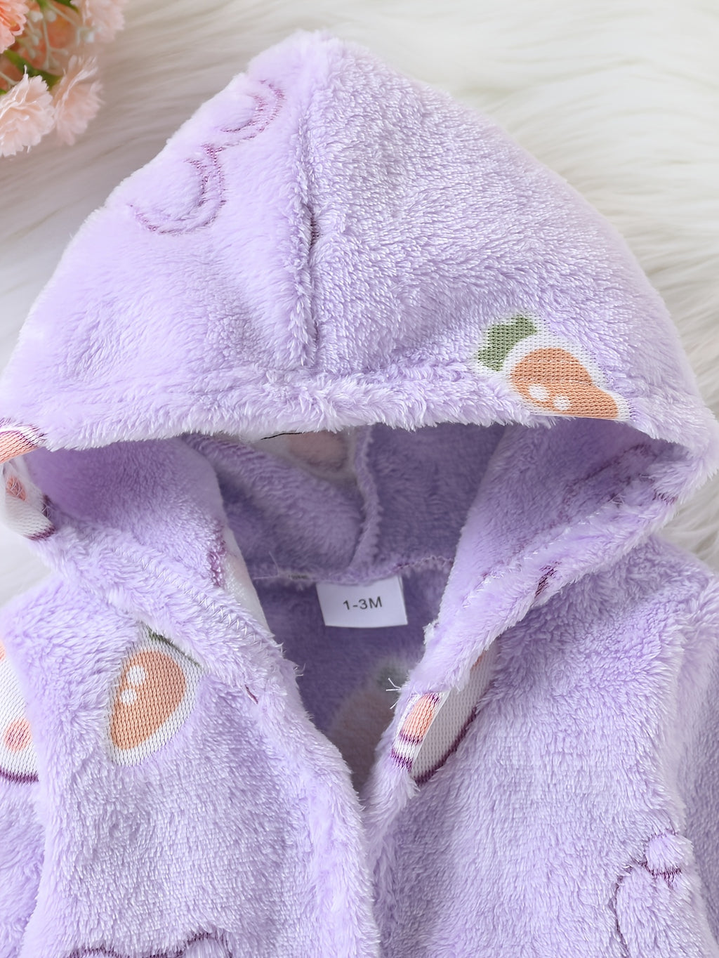 Baby purple long hooded fluffy fleece bathrobe